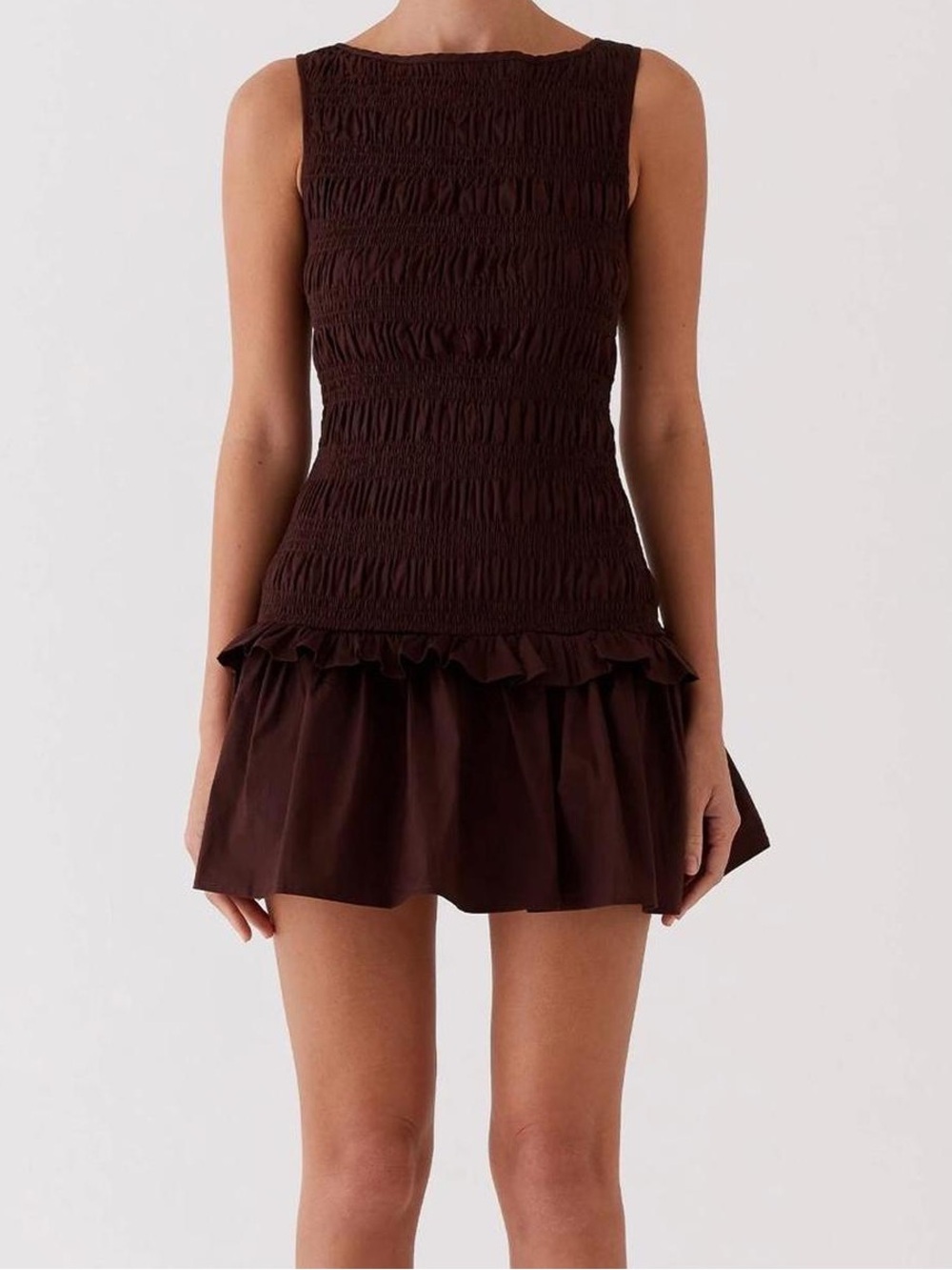 Peppermayo Brown Mini Dress with Ruffle Hem - Picture 2 of 3